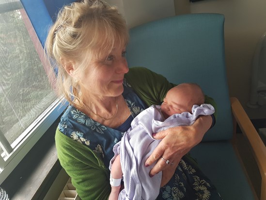 Jenny meeting her grandson when he was born, May 2018
