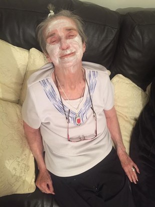 Nana enjoying her face mask 