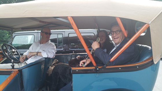 I think this is the journey in the vintage car Tamsin was talking about - Bob, Chris and Karen in the pub car park! 