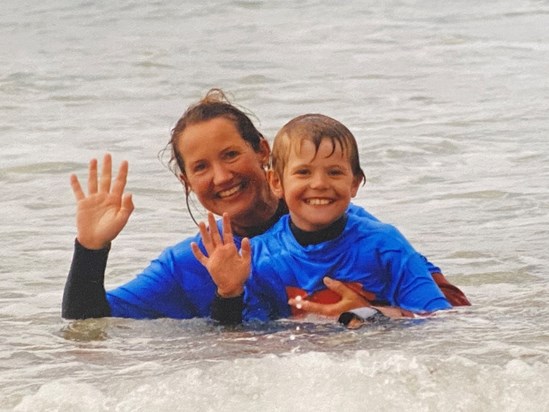 In the surf with mum