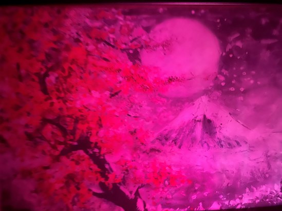 H  Japanese picture The moon, mountain and cherry tree