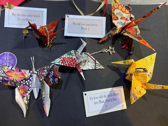 Origami cranes and butterflies memorial 