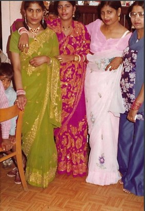 Bhajno, Meera, Bhanso and Piyari. Unsure of date. Bhajno and Meera wearing bridal bangals.