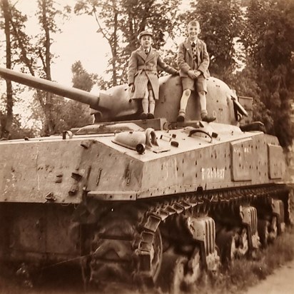 Young Peter on a tank!