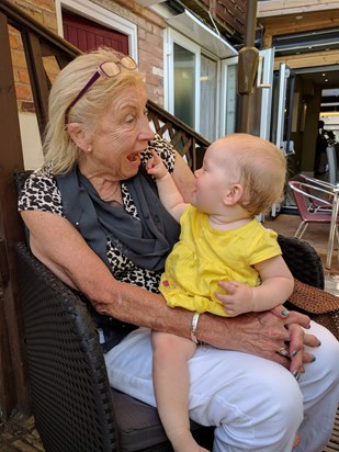 Mum with Iris at the Evie ice cream parlour 2017