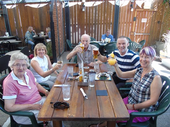 Dad enjoying a pint at one of his favourite pubs ( Carvers ) in Durango, USA  with his family.