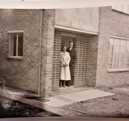 Mum and Dad in the doorway of their 1st house together,16, Ridgeway Ave, Styvechale, Coventry.