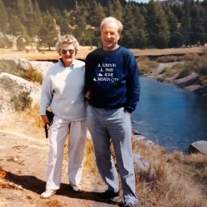 Mum and Dad,1989, on one of their many visits to America, Hope Valley by Lake Tahoe.