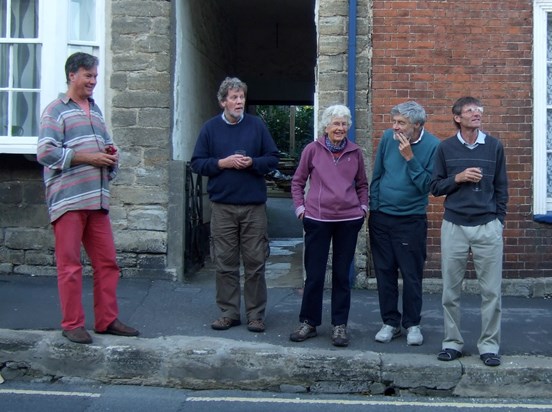 Jane with friends outside her Bridport home