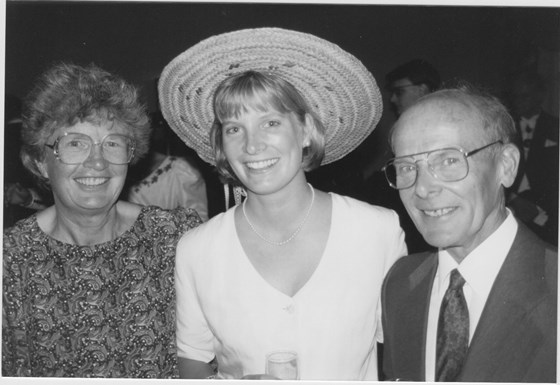 Jane, Ruthie, and Peter, Sept 3rd 1994 at my wedding (Great hat Ruthie!)
