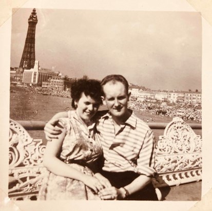 Mum and dad on Blackpool seafront (1957).