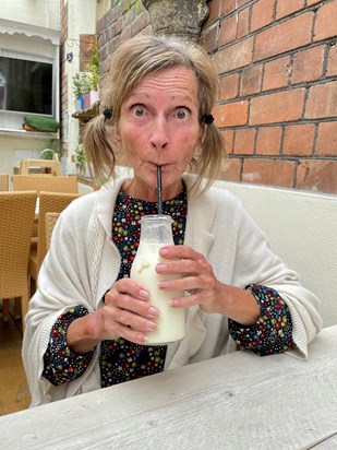 Enjoying a milkshake (July 2021)
