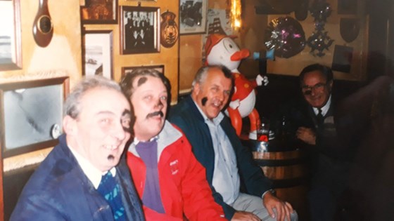 Geoff in the Kings Arms Weymouth with Norman Brown, Patrick Vasey, and Barry Dunmore mid 90's