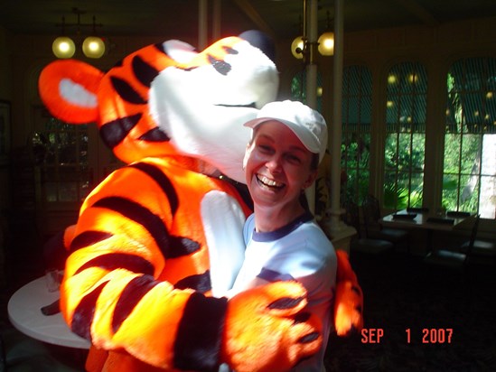 Debbie gets attacked by Tiger and loved it at Disneyworld 2007