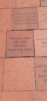 On the first anniversary of Dad's passing Pam visited The National Memorial at Alrewas, Staffordshire. Dad's paver is laid in The Halton Grove, under the 41st Entry row.
