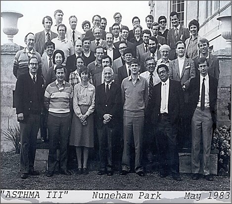 Photo taken at the Third International Conference on Asthma in Nuneham, Park, Oxford May 1983, which Barry, Frank Austen, Larry Lichtenstein and Stephen Holgate organised