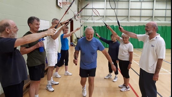 Malcolm with a badminton guard of honour on his birthday