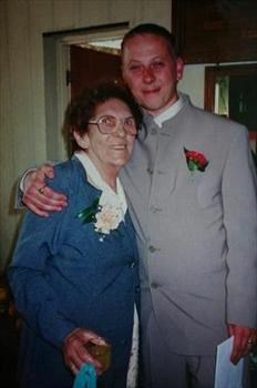 Mum and Nick her grandson, on his wedding day