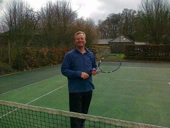 Colin  - happy with a racquet in his hand at Cambo Tennis Club