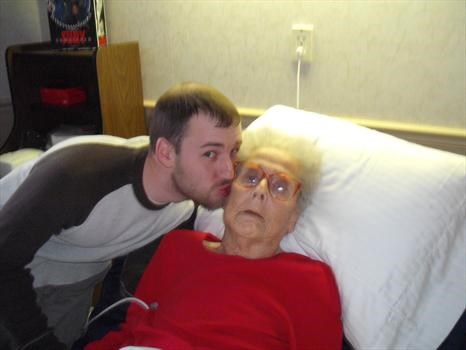 Josh kissing Granny