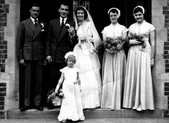 Wedding to Betty Hartfree... known as 'Lynn". The bestman is George Warren, Maid of Honour, Mary and Flower Girl Susan