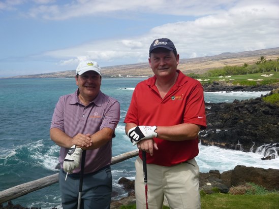 Happy golfers, scary tee shot.  Big Island, February 2016