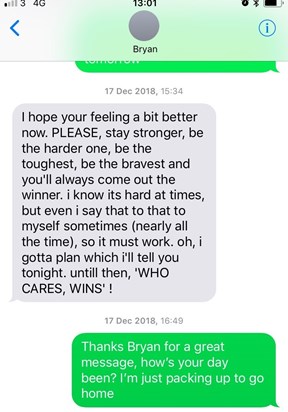 A text from Bryan a year before he left us! Just beautiful! 