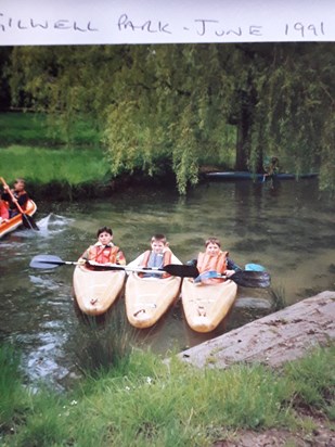 Bryan aged 12 at Whimple Scouts summer camp in June 1991 with friends Chris and Kevin 