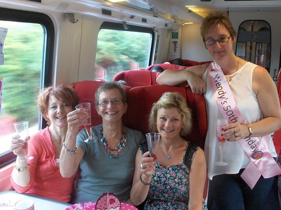 Jess, Sue, Ursula and Wendy on the train to London - July 2013