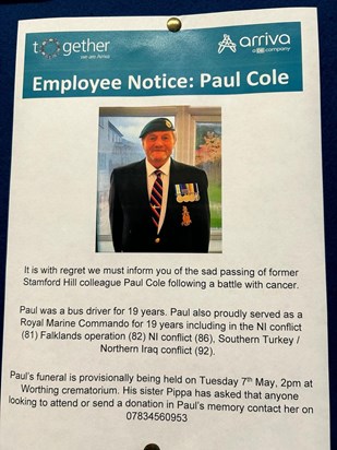 Paul Cole R.I.P...a true gentleman and a absolute pleasure to have worked along side him...a great friend and work colleague.....Legend....was at my wedding...has left great memories..