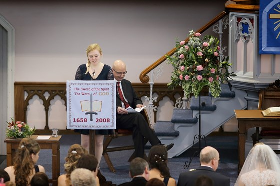 at my wedding (Beth & Daniel Manship), doing the reading