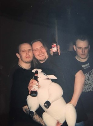 Lee celebrating his birthday with his blow up sheep from the lads