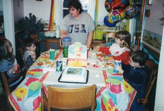 Mom with the kids, Erica, Jake, Miranda, and Luke on Zack's 1st Birthday.