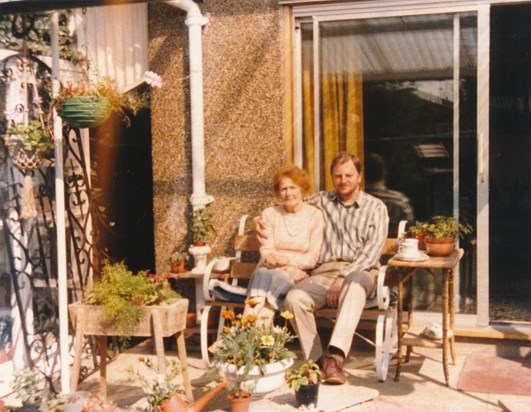 John and his Mum Ellen in her back garden