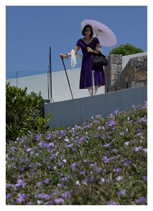 At Rachel's wedding in Crete, a vision in purple.