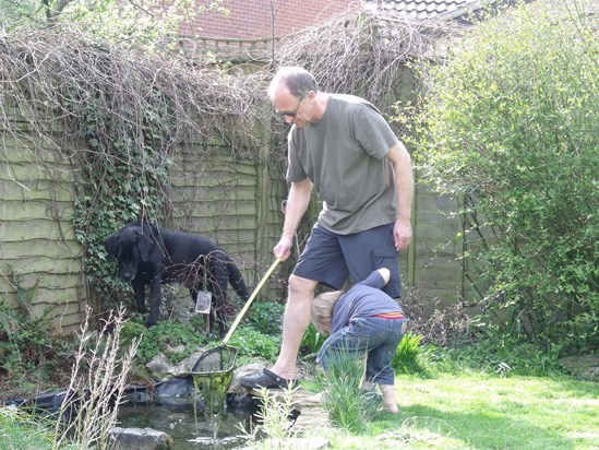 Jorge and Roo help Gary clear the pond