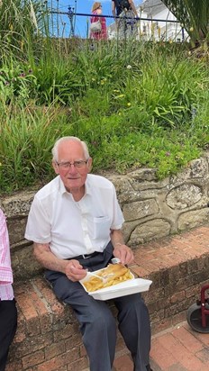 With his beloved fish & chips