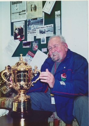 Brian with the Rugby World Cup at Twickenham 2003
