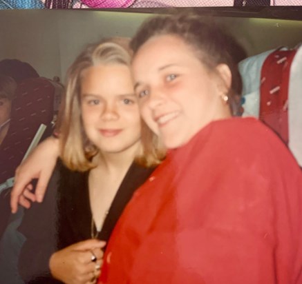 Karen age 16 with my sister flying to Tenerife 