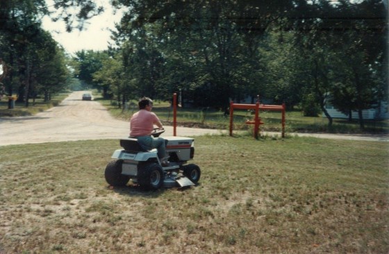 Mati working her riding mower