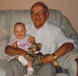 Grampa and Deanna with her leopard, July 1997