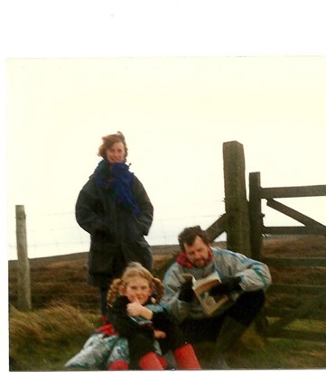 Becky, Peter and Kate in the Peak District 1990