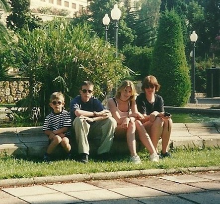 Becky with , Charlie, Alex and Kate in Barcelona in 1997