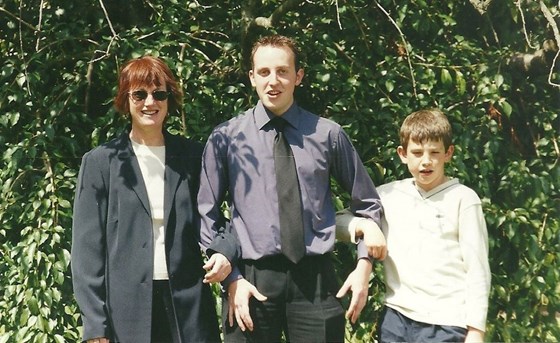 Becky, Alex and Charlie at Alex's University graduation in 2001