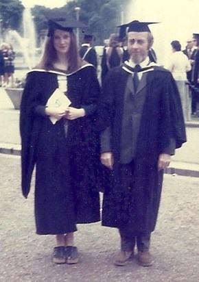 Becky and her father, Ray, on her graduation day in 1973