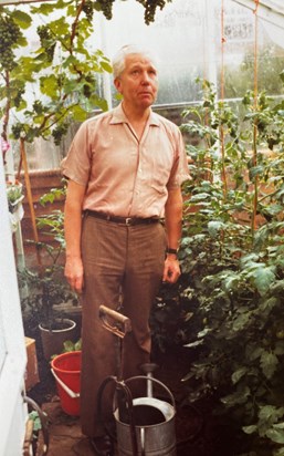 In his greenhouse 