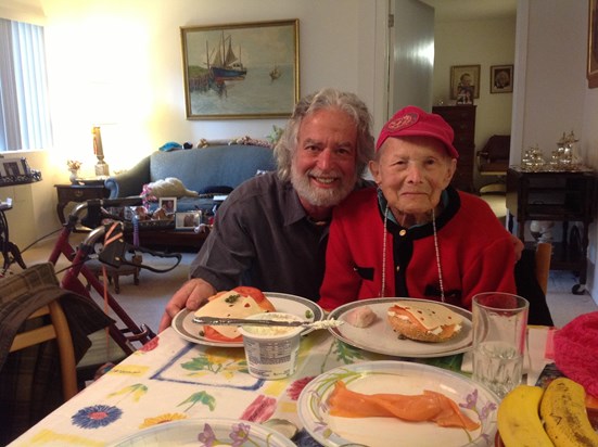 Gary & his Auntie Reba enjoy a special lox & bagel breakfast together, January 2013