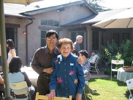 with Mrs. Baker on her 90 year birthday celebration (time files but we still miss her)--Frank Zheng