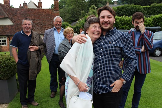 Steve Peter Jill Duncan James celebrating Shirley's 80th