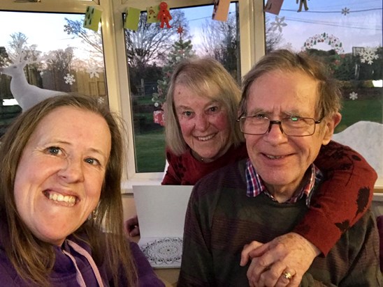 Katy, Mum, Dad - at Shedfield Lodge in 2020